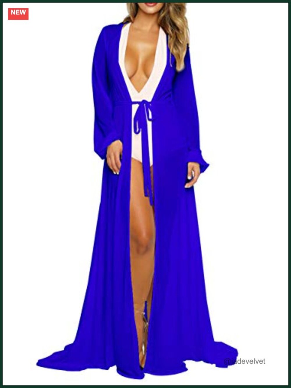 Long Sleeve Sheer Maxi Swimsuit Cover Up Tie Front Robe